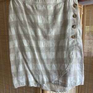 Madewell Linen Checkered Cream Asymmetrical Skirt with Button Accents